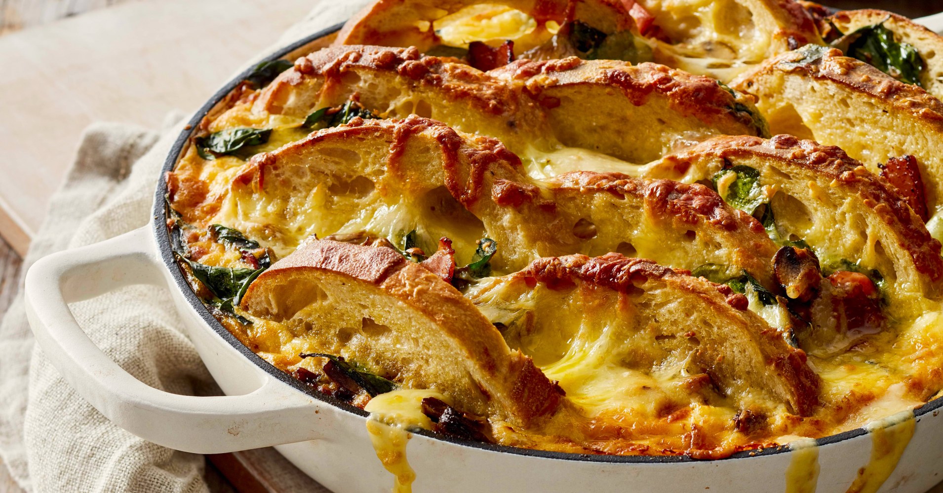 Cheesy Bacon and Mushroom Bread Bake Recipe | myfoodbook | Breakfast casserole with bread and bacon